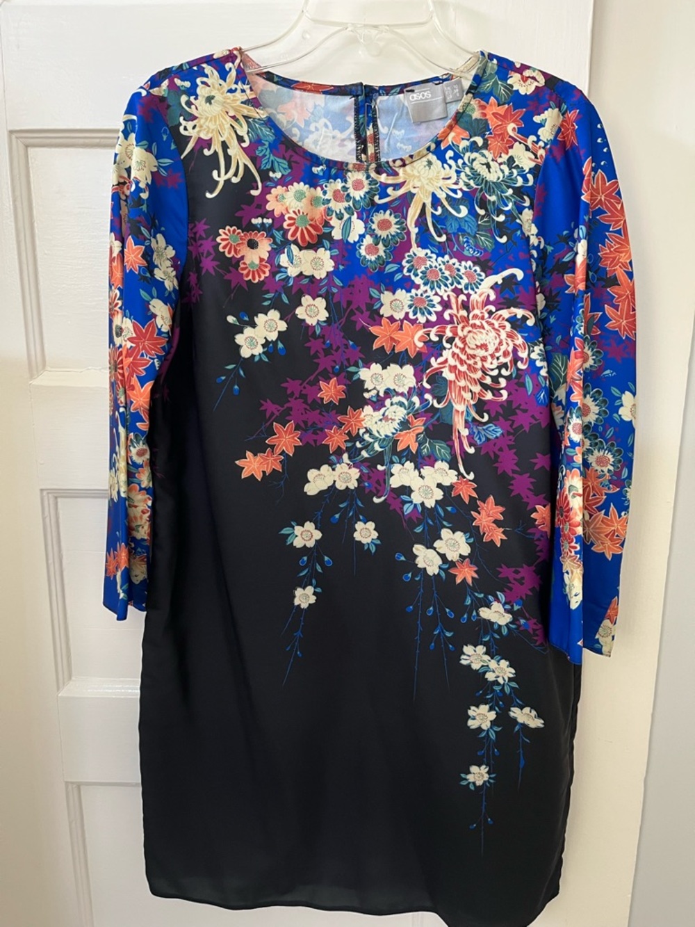 ASOS Black and Blue Floral Long Sleeve Shift Dress